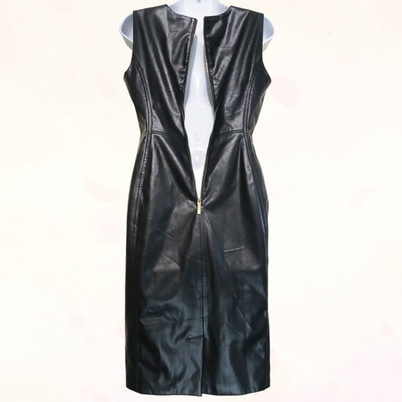 Calvin Klein Black Faux Leather Sleeveless Wiggle Pencil Sheath Petite Dress S.8 - Picture 8 of 15